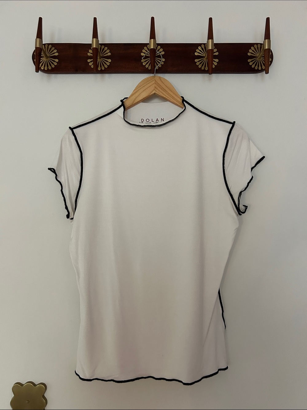 dolan White Short Sleeve Tee with Black Contrast Trim